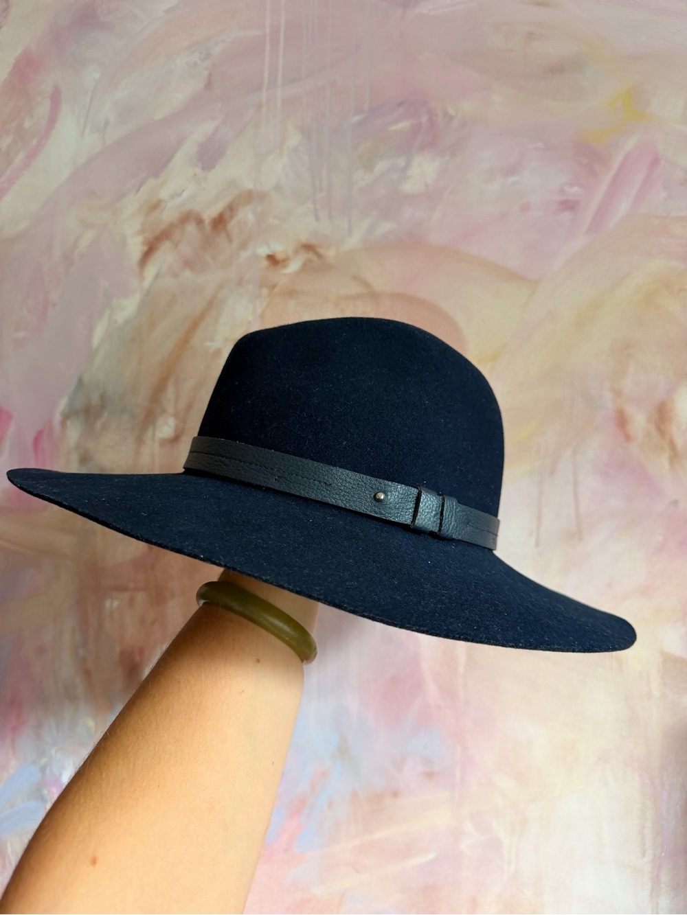 rag & bone Wide-Brim Fedora Hat in Navy with Leather Band